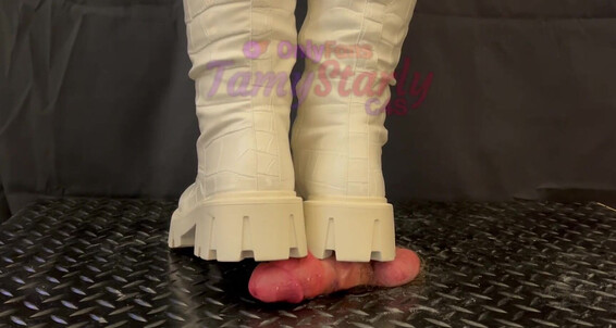 "TamyStarly" Cbt, Ballbusting, Bootjob, Shoejob, Footjob, Boots, Feet, Femdom, Ball Crush, Trampling, Trample, Crush, Mistress, High Heels, Knee High Boots, Riding Boots, Suggest TamyStarly Dangerous Cock Trample White and Black Combat Boots with TamyStar
