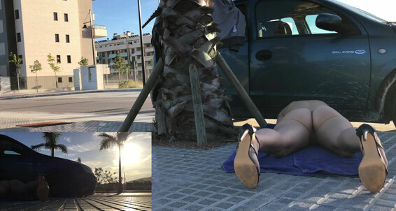 Public Outdoor, Public Nudity, Public Flashing, High Heels, Nipples iviroses laying blindfolded in sidewalk ManyVids