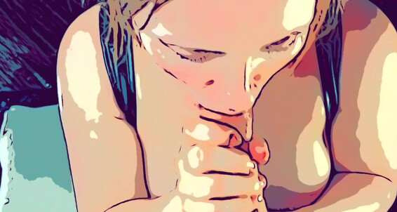 Amateur Hotwife Ass takes a cumshot on her tongue in POV anime BJ