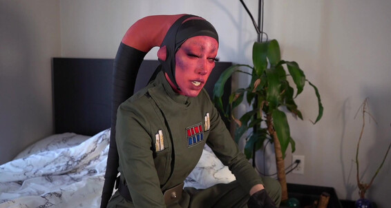 Femdom Imilia Audley dominates locked up Imilia Audley in a Star Wars chastity scene