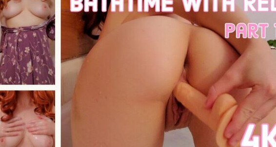 Bathtub Fetish, Bathroom Sex, Dildo Fucking theredheadedrabbit bathtime with red part 1