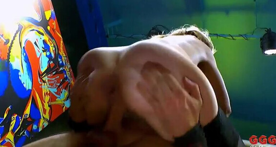 Rebecca Volpetti & Rebecca Black take turns taking a hard pounding in this bukkake group action