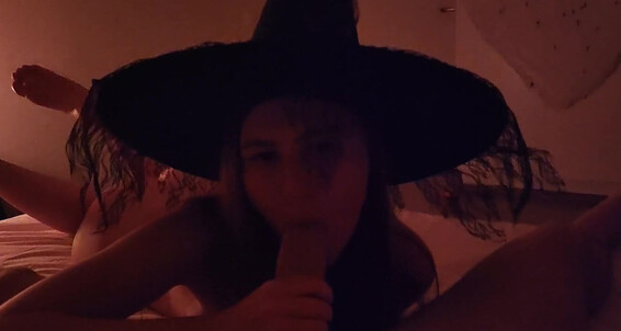 Young witch Miss Meowcat cast a Boner spell & takes a hot load on her pussy