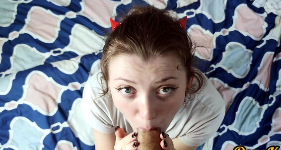 Horny Schoolgirl Loves To Suck My Dick And Get A Big Load Of Warm Cum On Cute Face
